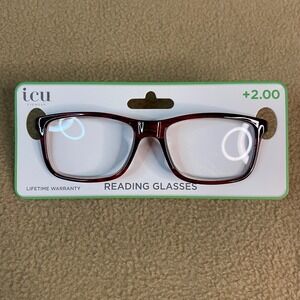 ICU Eyewear Novato Reading‎ Glasses Burgundy Tortoise Rectangular +2.00 Strength